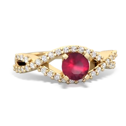 Ruby Diamond Twist 5Mm Round Engagment  14K Yellow Gold ring R26405RD