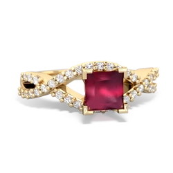 Ruby Diamond Twist 5Mm Square Engagment  14K Yellow Gold ring R26405SQ