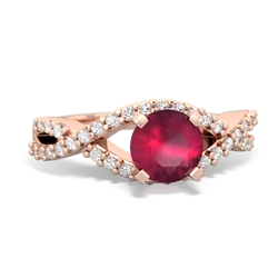 Ruby Diamond Twist 6Mm Round Engagment  14K Rose Gold ring R26406RD