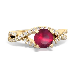 Ruby Diamond Twist 6Mm Round Engagment  14K Yellow Gold ring R26406RD