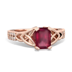 Ruby Celtic Knot 7X5 Emerald-Cut Engagement 14K Rose Gold ring R26447EM