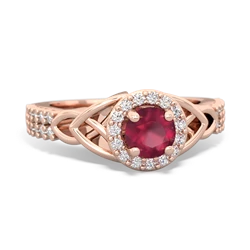 Ruby Celtic Knot Halo 14K Rose Gold ring R26445RH