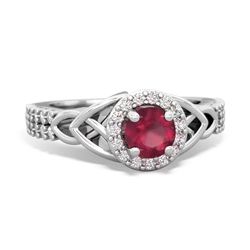 Ruby Celtic Knot Halo 14K White Gold ring R26445RH