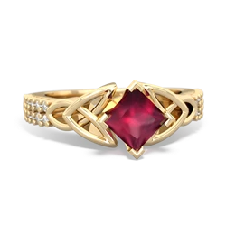 Ruby Celtic Knot 5Mm Square Engagement 14K Yellow Gold ring R26445SQ