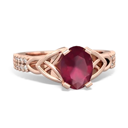 Ruby Celtic Knot 8X6 Oval Engagement 14K Rose Gold ring R26448VL