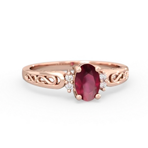 Ruby Filligree Scroll Oval 14K Rose Gold ring R0812