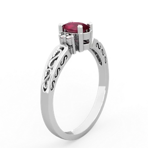 Ruby Filligree Scroll Oval 14K White Gold ring R0812