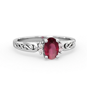 Ruby Filligree Scroll Oval 14K White Gold ring R0812