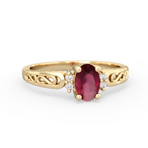 Ruby Filligree Scroll Oval 14K Yellow Gold ring R0812