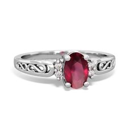 Ruby Filligree Scroll Oval 14K White Gold ring R0812