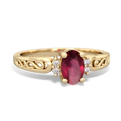 Ruby Filligree Scroll Oval 14K Yellow Gold ring R0812