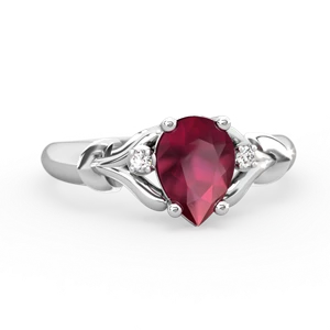 Ruby Precious Pear 14K White Gold ring R0826