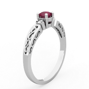 Ruby Filligree Scroll Round 14K White Gold ring R0829