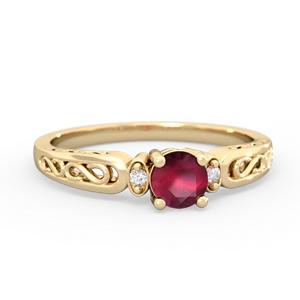 Ruby Filligree Scroll Round 14K Yellow Gold ring R0829