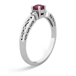 Ruby Filligree Scroll Round 14K White Gold ring R0829