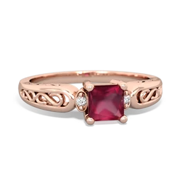 Ruby Filligree Scroll Square 14K Rose Gold ring R2430