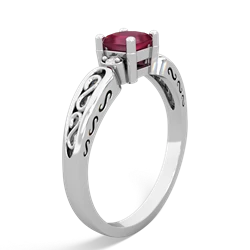 Ruby Filligree Scroll Square 14K White Gold ring R2430