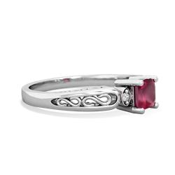 Ruby Filligree Scroll Square 14K White Gold ring R2430