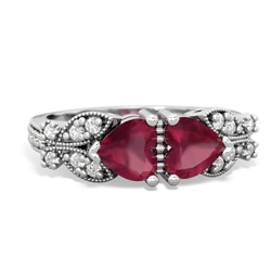 Ruby Diamond Butterflies 14K White Gold ring R5601