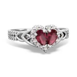 Ruby Celtic Knot Two Hearts As One 14K White Gold ring R2644HRT