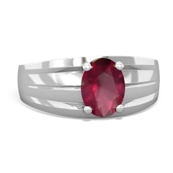 Ruby Men's Two Lane 14K White Gold ring R0363