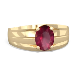 Ruby Men's Two Lane 14K Yellow Gold ring R0363