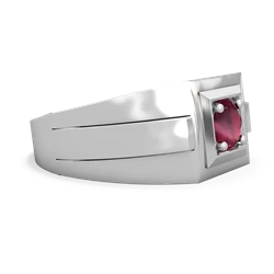 Ruby Men's Squared Circle 14K White Gold ring R0480