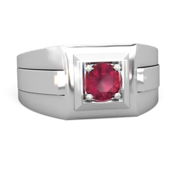 Ruby Men's Squared Circle 14K White Gold ring R0480