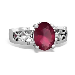 Ruby Art Deco Filigree 14K White Gold ring R2322