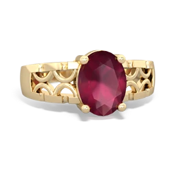 Ruby Art Deco Filigree 14K Yellow Gold ring R2322