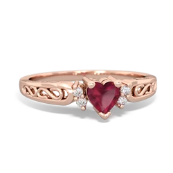 Ruby Filligree Scroll Heart 14K Rose Gold ring R2429