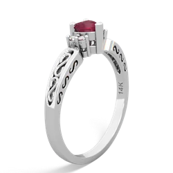 Ruby Filligree Scroll Heart 14K White Gold ring R2429