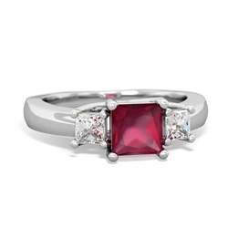 Ruby Three Stone Trellis 14K White Gold ring R4015