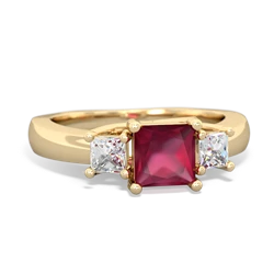 Ruby Three Stone Trellis 14K Yellow Gold ring R4015