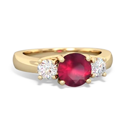 Ruby Three Stone Trellis 14K Yellow Gold ring R4018