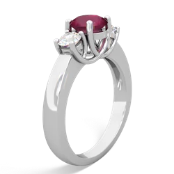 Ruby Diamond Three Stone Round Trellis 14K White Gold ring R4018