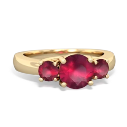 Ruby Three Stone Round Trellis 14K Yellow Gold ring R4018