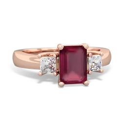 Ruby Diamond Three Stone Emerald-Cut Trellis 14K Rose Gold ring R4021