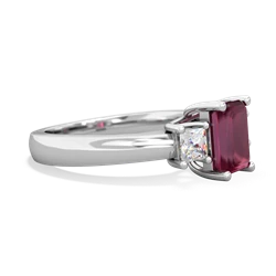 Ruby Diamond Three Stone Emerald-Cut Trellis 14K White Gold ring R4021