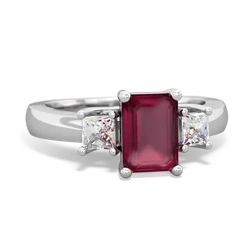 Ruby Diamond Three Stone Emerald-Cut Trellis 14K White Gold ring R4021