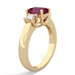 Ruby Diamond Three Stone Emerald-Cut Trellis 14K Yellow Gold ring R4021