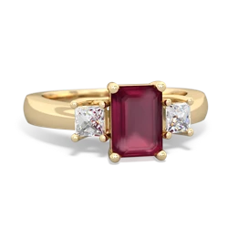 Ruby Diamond Three Stone Emerald-Cut Trellis 14K Yellow Gold ring R4021