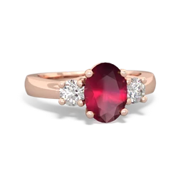 Ruby Diamond Three Stone Oval Trellis 14K Rose Gold ring R4024