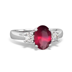 Ruby Diamond Three Stone Oval Trellis 14K White Gold ring R4024