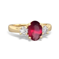 Ruby Diamond Three Stone Oval Trellis 14K Yellow Gold ring R4024