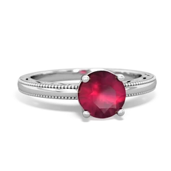 Ruby Milgrain Filigree 14K White Gold ring R5090