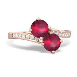 Ruby Channel Set Two Stone 14K Rose Gold ring R5303