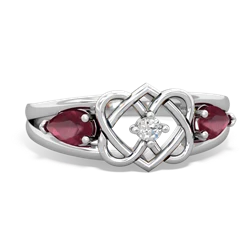 Ruby Hearts Intertwined 14K White Gold ring R5880