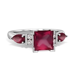 Lab Ruby 6Mm Princess Eternal Embrace Engagement 14K White Gold ring C2002