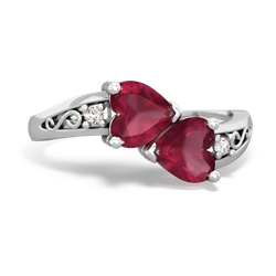 Ruby Snuggling Hearts 14K White Gold ring R2178